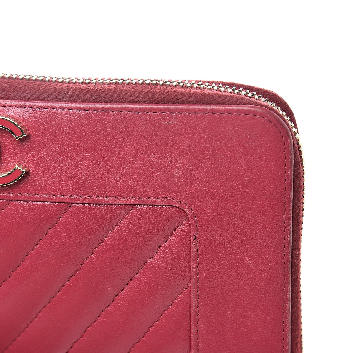 Sheepskin Chevron Quilted Mademoiselle Vintage Zip Around Wallet Dark Pink
