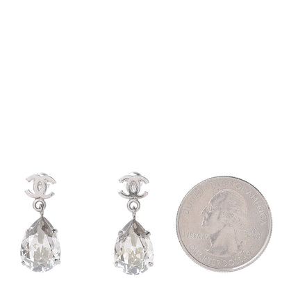 Chanel CC Crystal Teardrop Dangle Earrings Silver 2 of 4