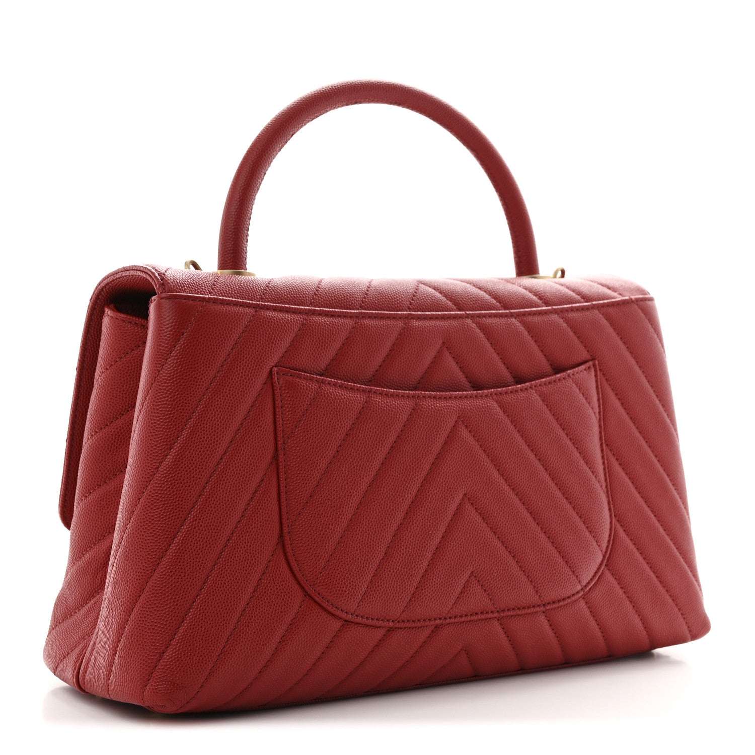 Chanel Caviar Chevron Quilted Small Coco Handle Flap Red 3 of 11