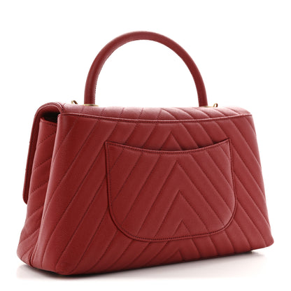Chanel Caviar Chevron Quilted Small Coco Handle Flap Red 3 of 11