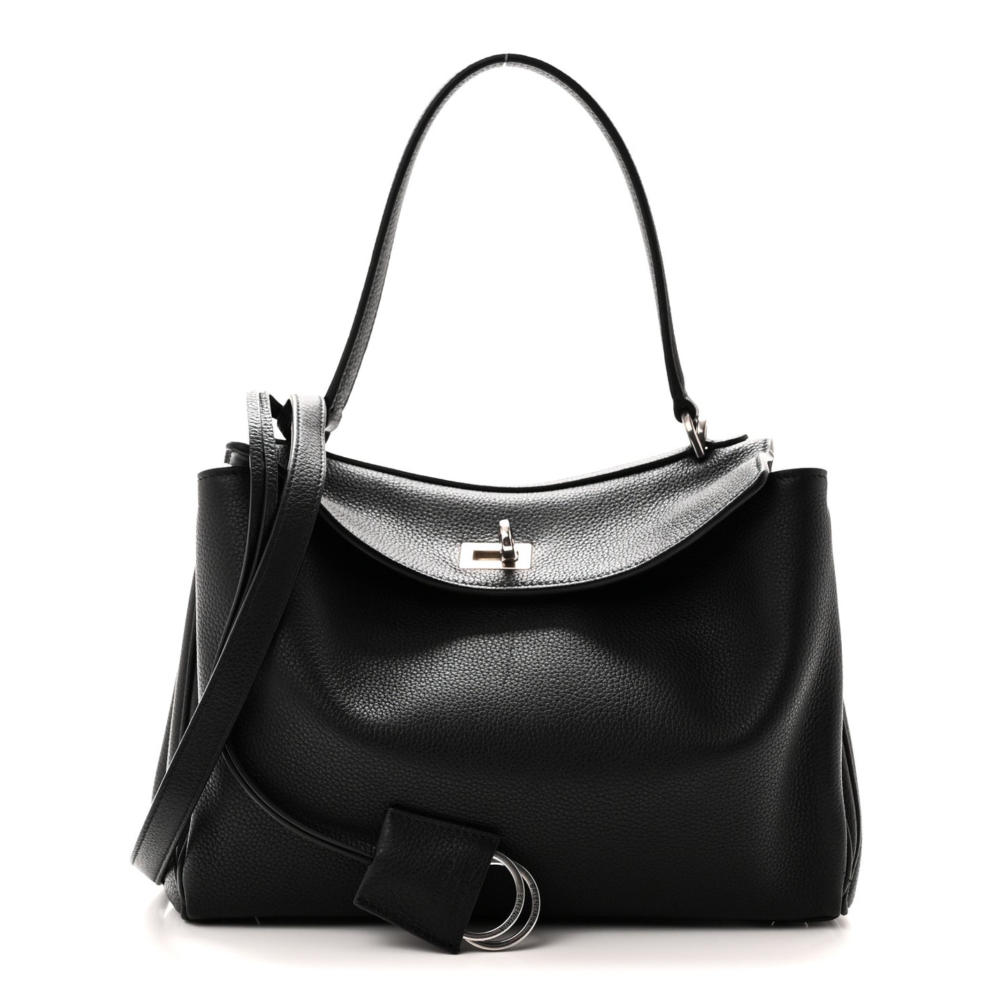 Grained Calfskin Small Rodeo Top Handle Handbag Black