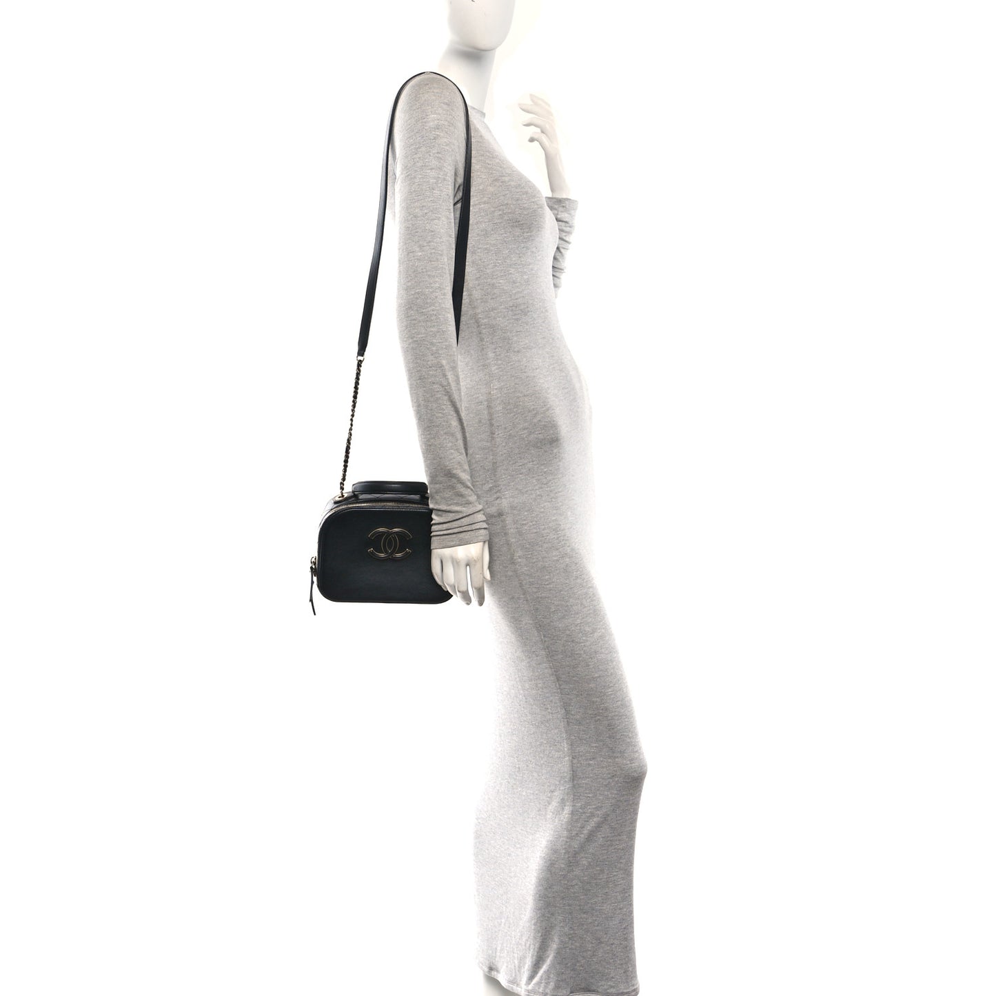 Shiny Calfskin Goatskin Small Coco Curve Vanity Bag Black