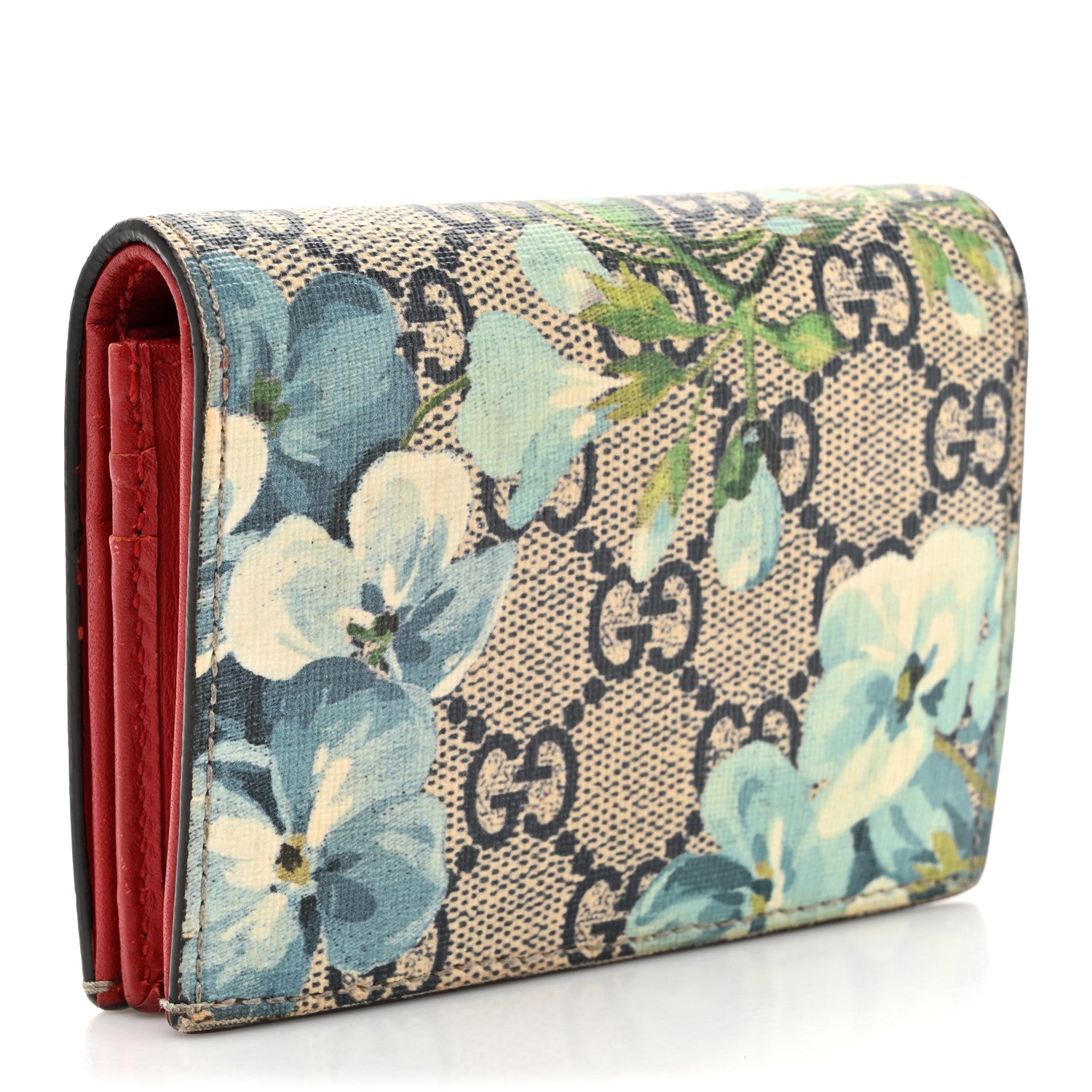 Gucci GG Supreme Monogram Blooms Card Case Wallet Beige Blue Navy Hibiscus Red 3 of 13
