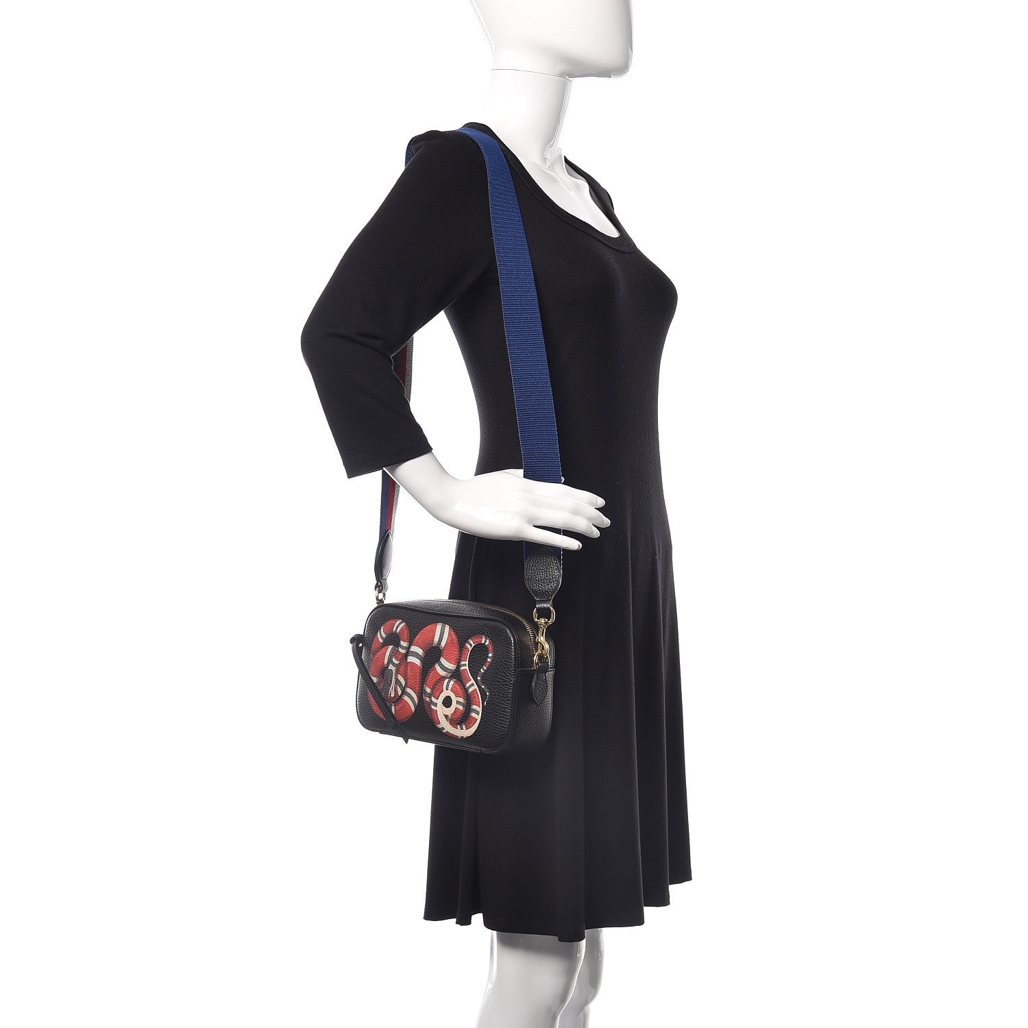 Gucci Grained Calfskin Sylvie Web Kingsnake Small Camera Bag Black Multicolor 2 of 12