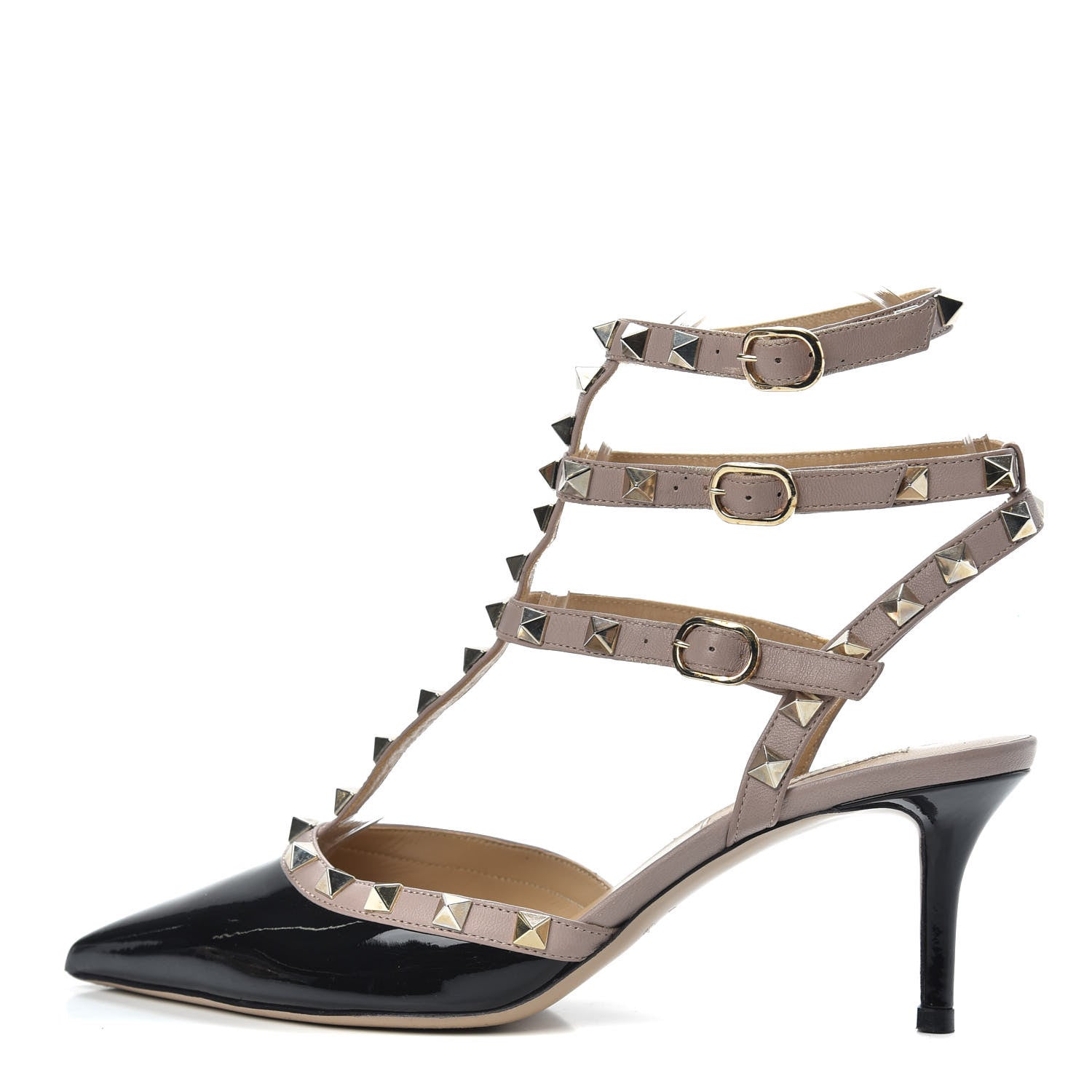 Valentino Garavani Patent Nappa Rockstud Ankle Strap 65mm Pumps 37 Black Poudre 1 of 10