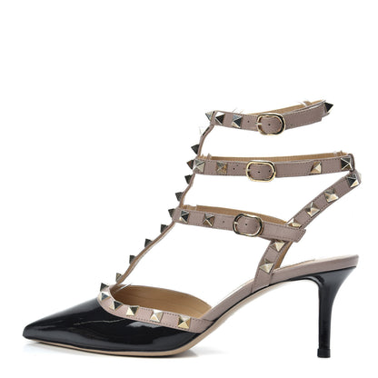 Valentino Garavani Patent Nappa Rockstud Ankle Strap 65mm Pumps 37 Black Poudre 1 of 10