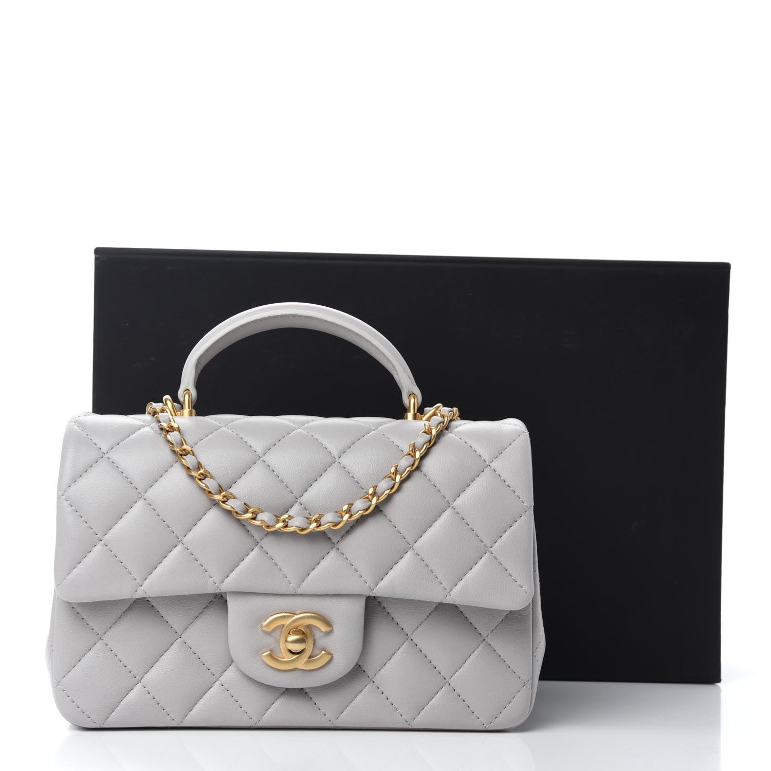 Chanel Lambskin Quilted Mini Top Handle Rectangular Flap Grey 11 of 11