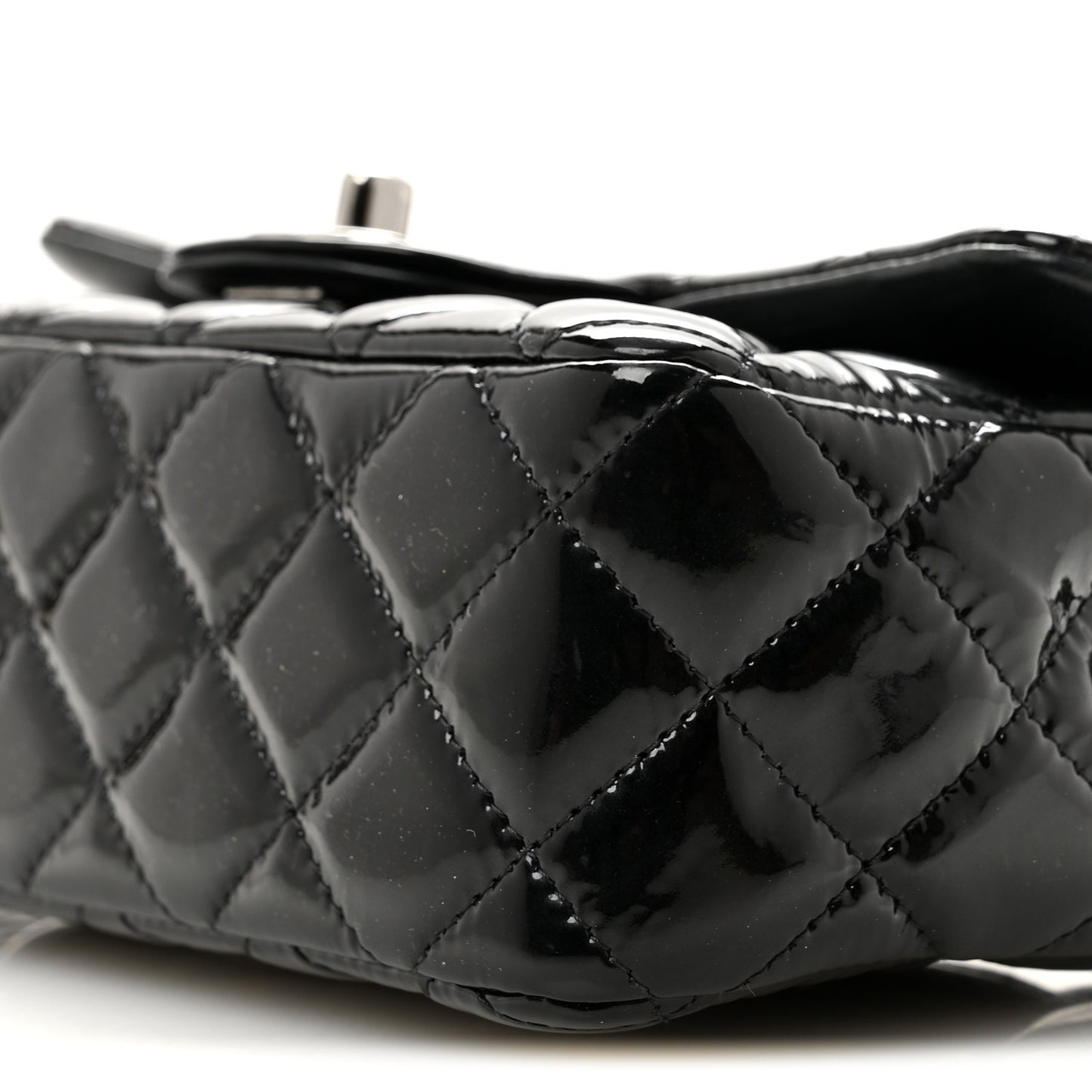 Patent Calfskin Quilted Mini Rectangular Flap Black