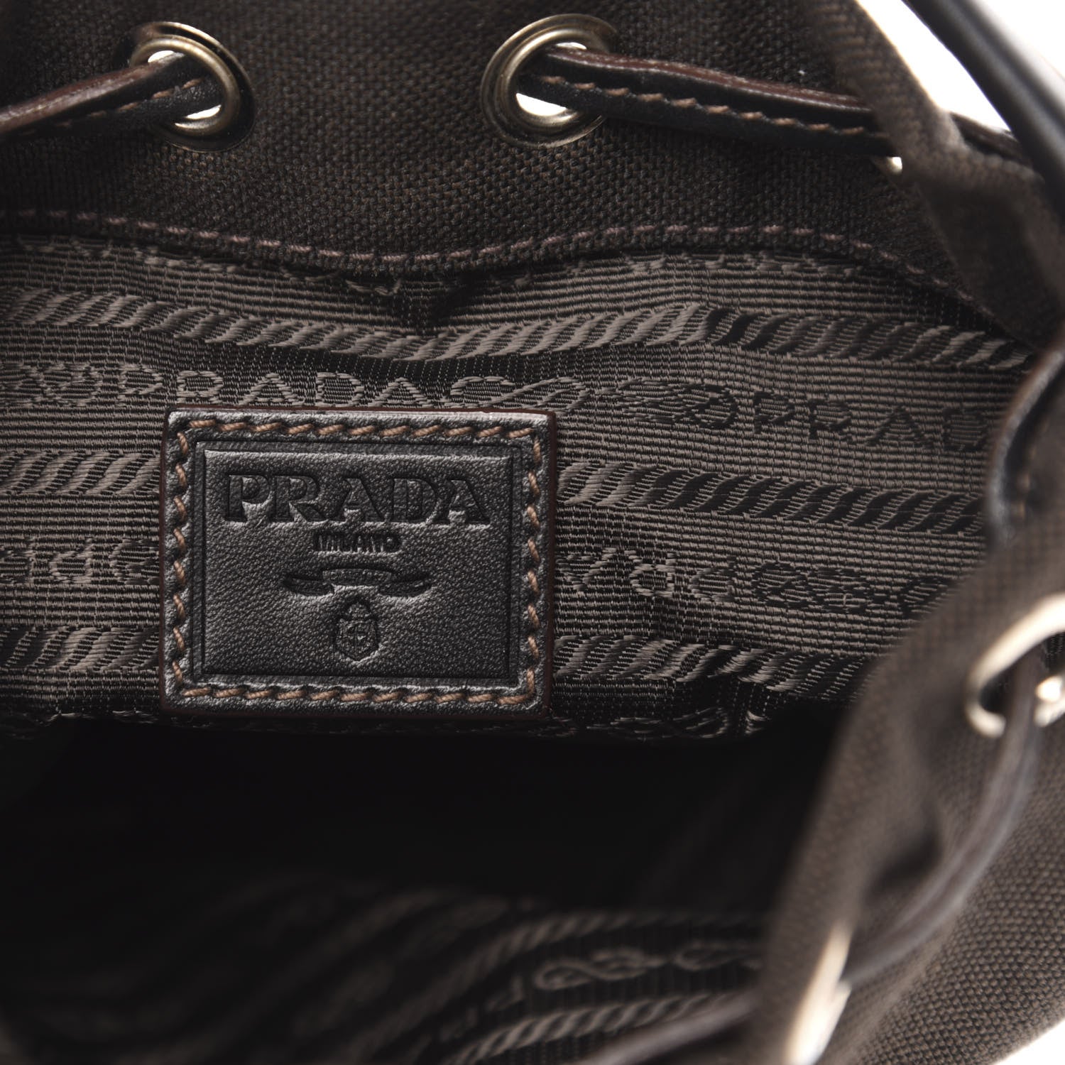 Prada Jacquard Logo Bucket Bag Brown 6 of 9