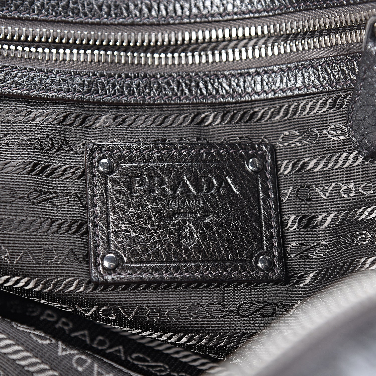 Prada Metallic Cervo Dome Satchel Dark Grey 6 of 10