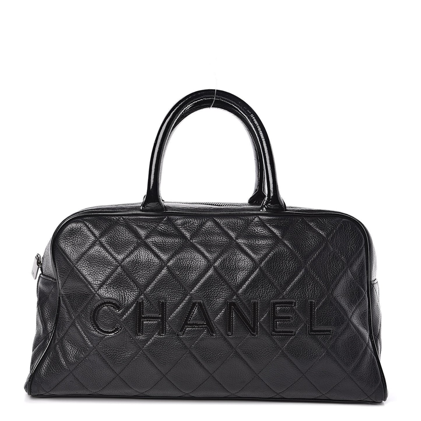 Caviar Patent Quilted Large Bowler Black