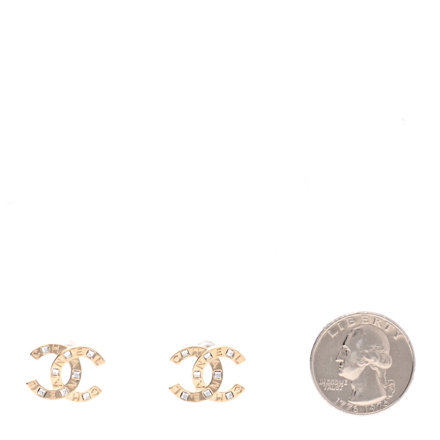 Chanel Crystal Metal CC Paris Button Stud Earrings Gold 2 of 5