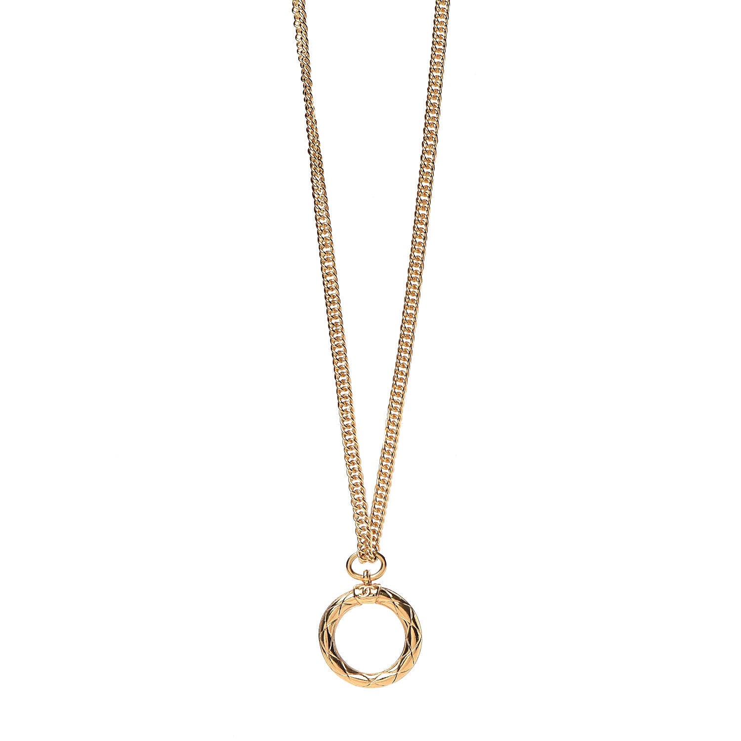 Chanel CC Quilted Loupe Chain Necklace Gold 1 of 6
