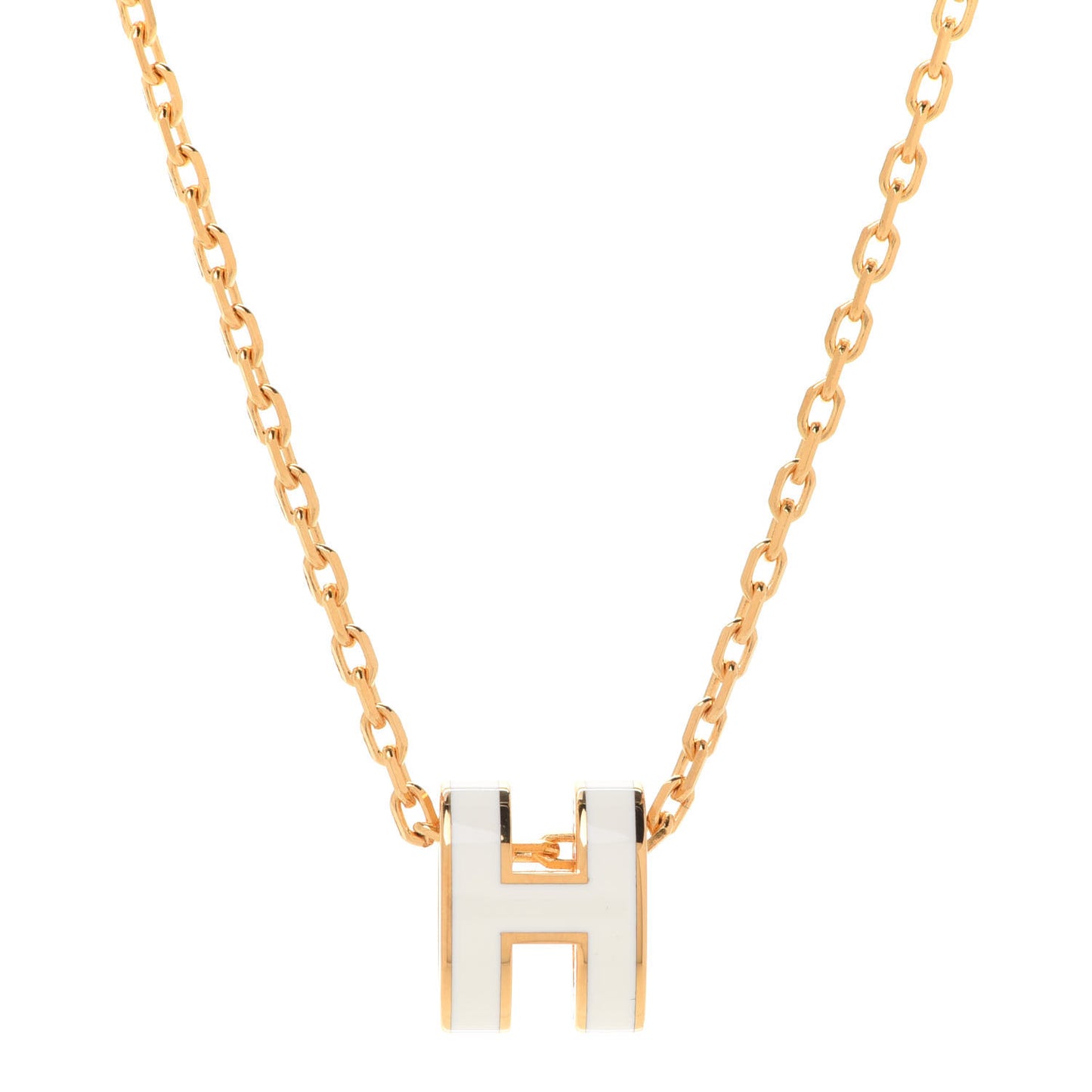 Lacquered Gold Mini Pop H Pendant Necklace White