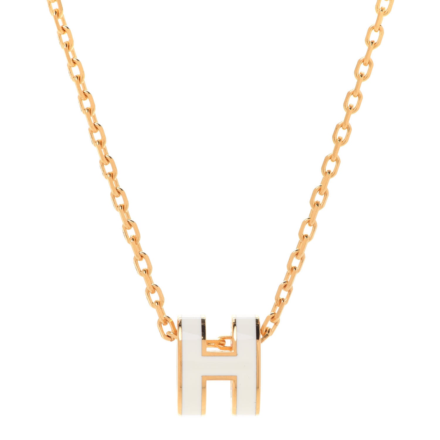 Hermes Lacquered Gold Mini Pop H Pendant Necklace White 4 of 7
