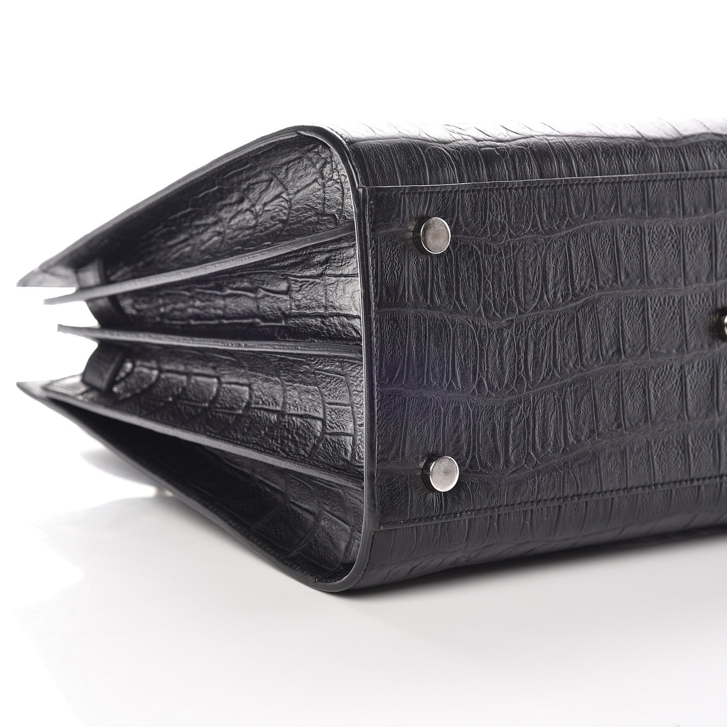 Calfskin Crocodile Embossed Small Sac de Jour Black