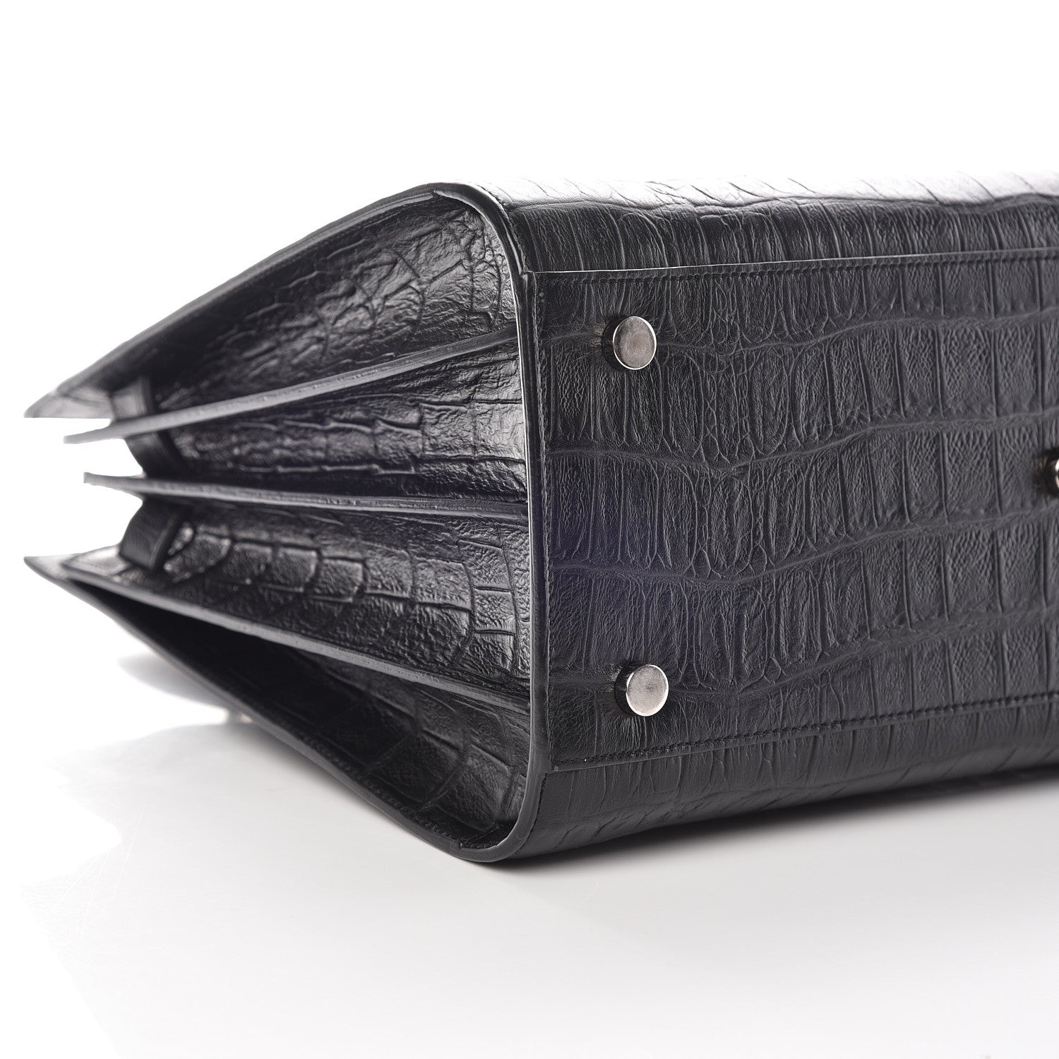 Saint Laurent Calfskin Crocodile Embossed Small Sac de Jour Black 6 of 11