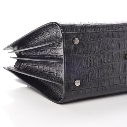 Saint Laurent Calfskin Crocodile Embossed Small Sac de Jour Black 6 of 11