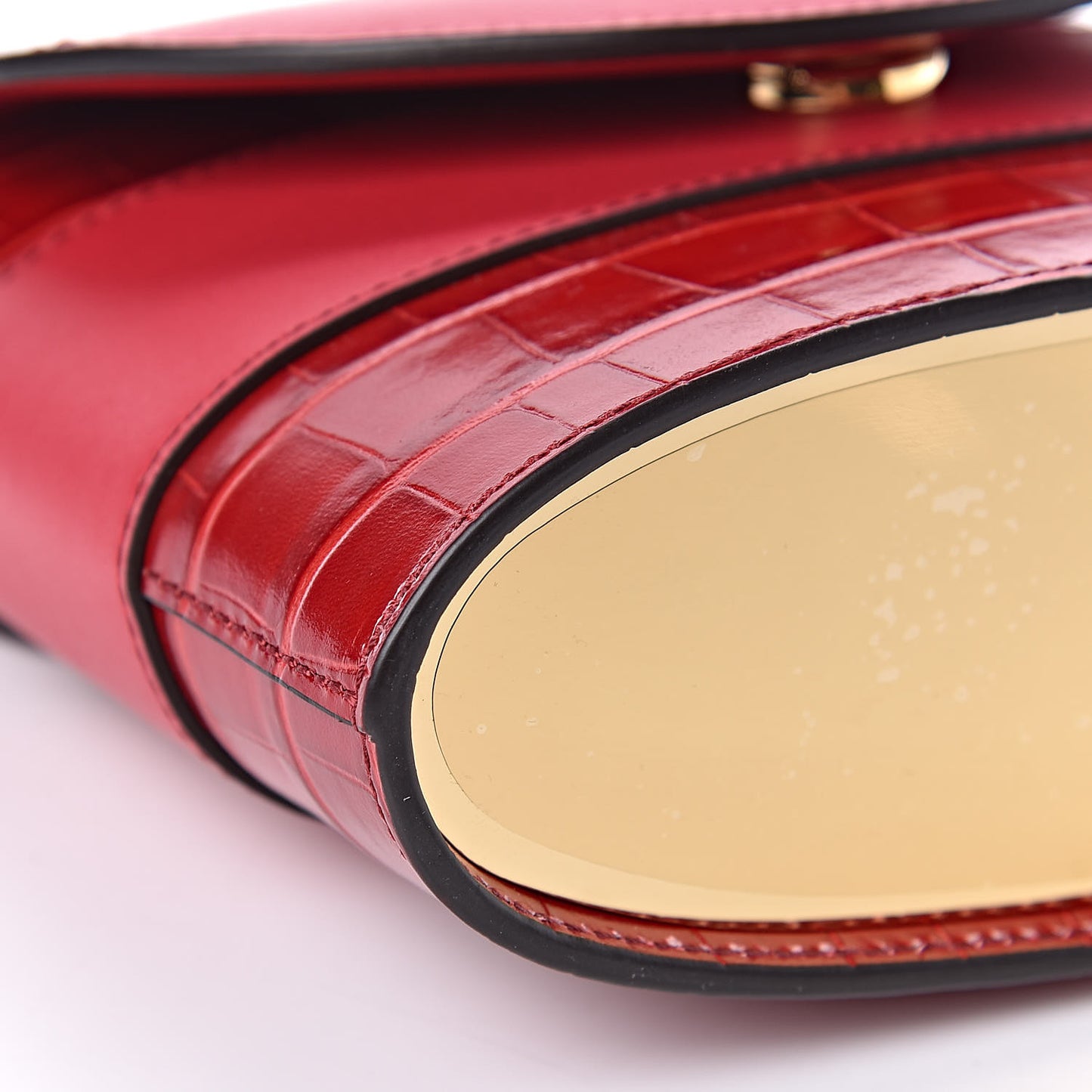 Calfskin Crocodile Embossed Small Aby Lock Dusky Red