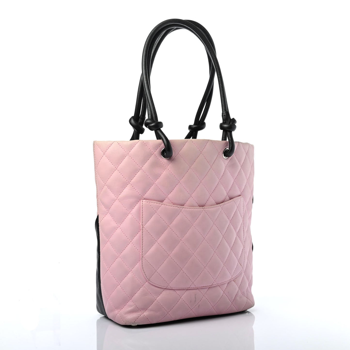 Calfskin Quilted Medium Cambon Tote Pink Black