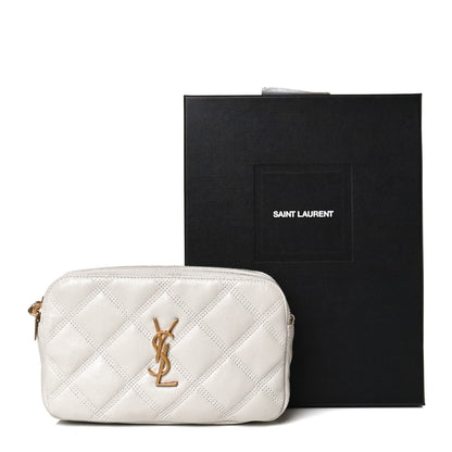 Saint Laurent Grained Lambskin Quilted Mini Becky Double Zip Bag Vintage White 15 of 15