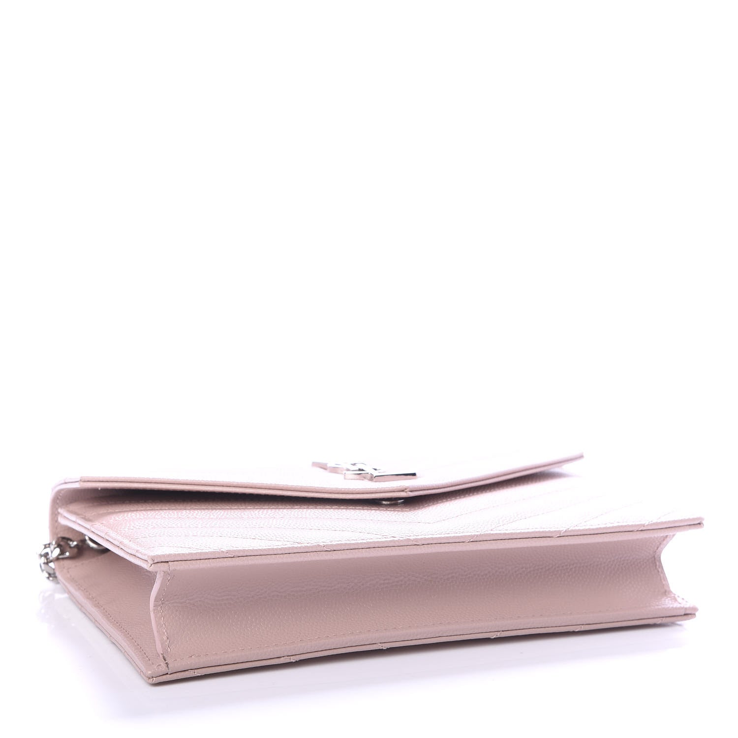 Saint Laurent Grain De Poudre Matelasse Chevron Monogram Envelope Chain Wallet Pale Pink 3 of 9