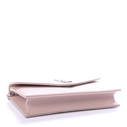 Saint Laurent Grain De Poudre Matelasse Chevron Monogram Envelope Chain Wallet Pale Pink 3 of 9