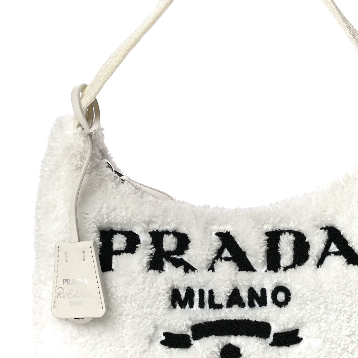 Prada Terry Cloth Mini Re-Edition 2000 Bag White Black 7 of 10