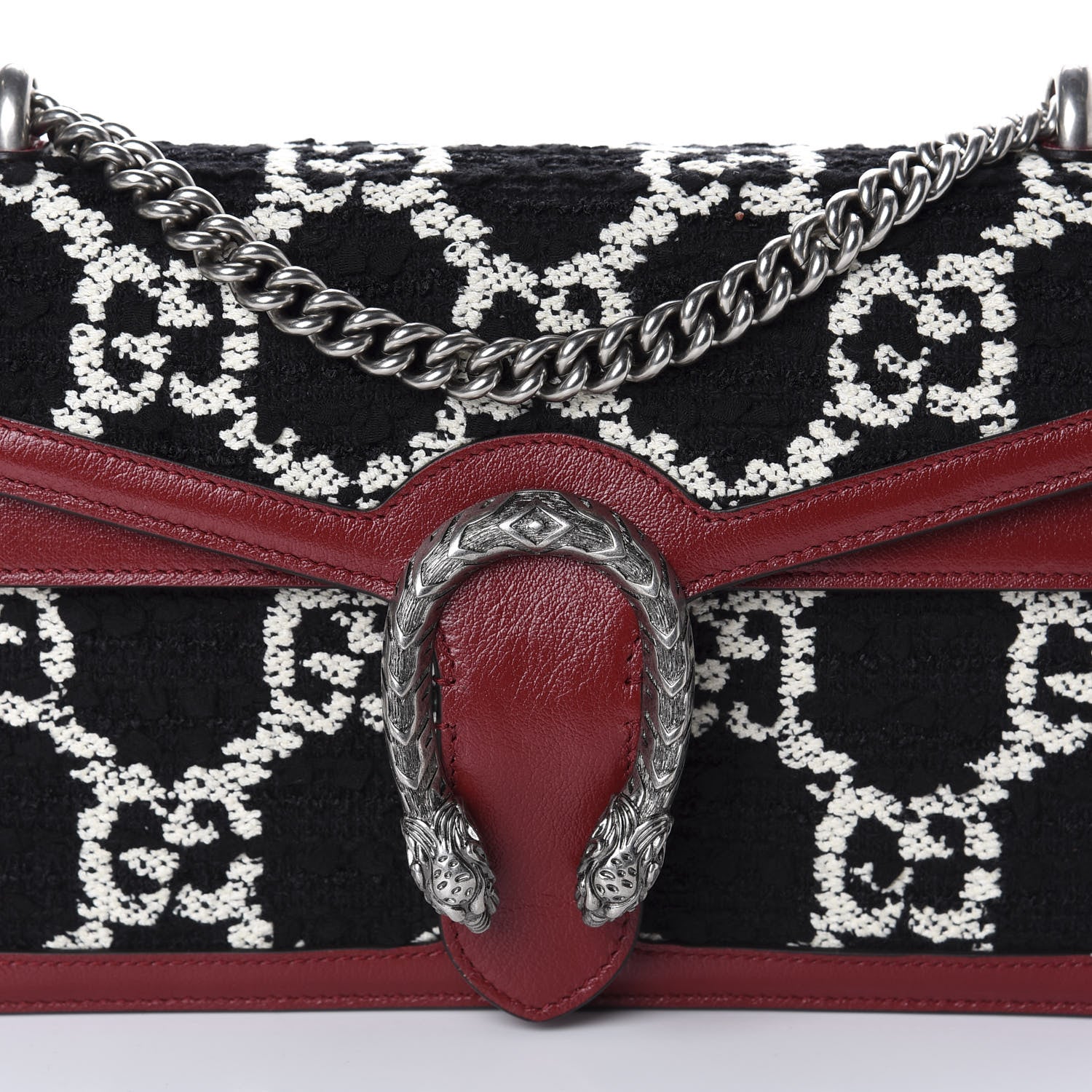 Gucci Tweed GG Monogram Small Dionysus Shoulder Bag Black White Romantic Cherry 10 of 10