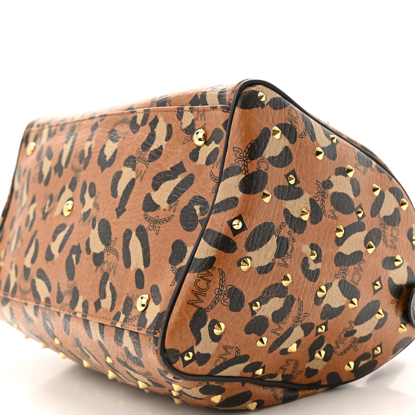 Visetos Leopard Print Boston Bag Cognac