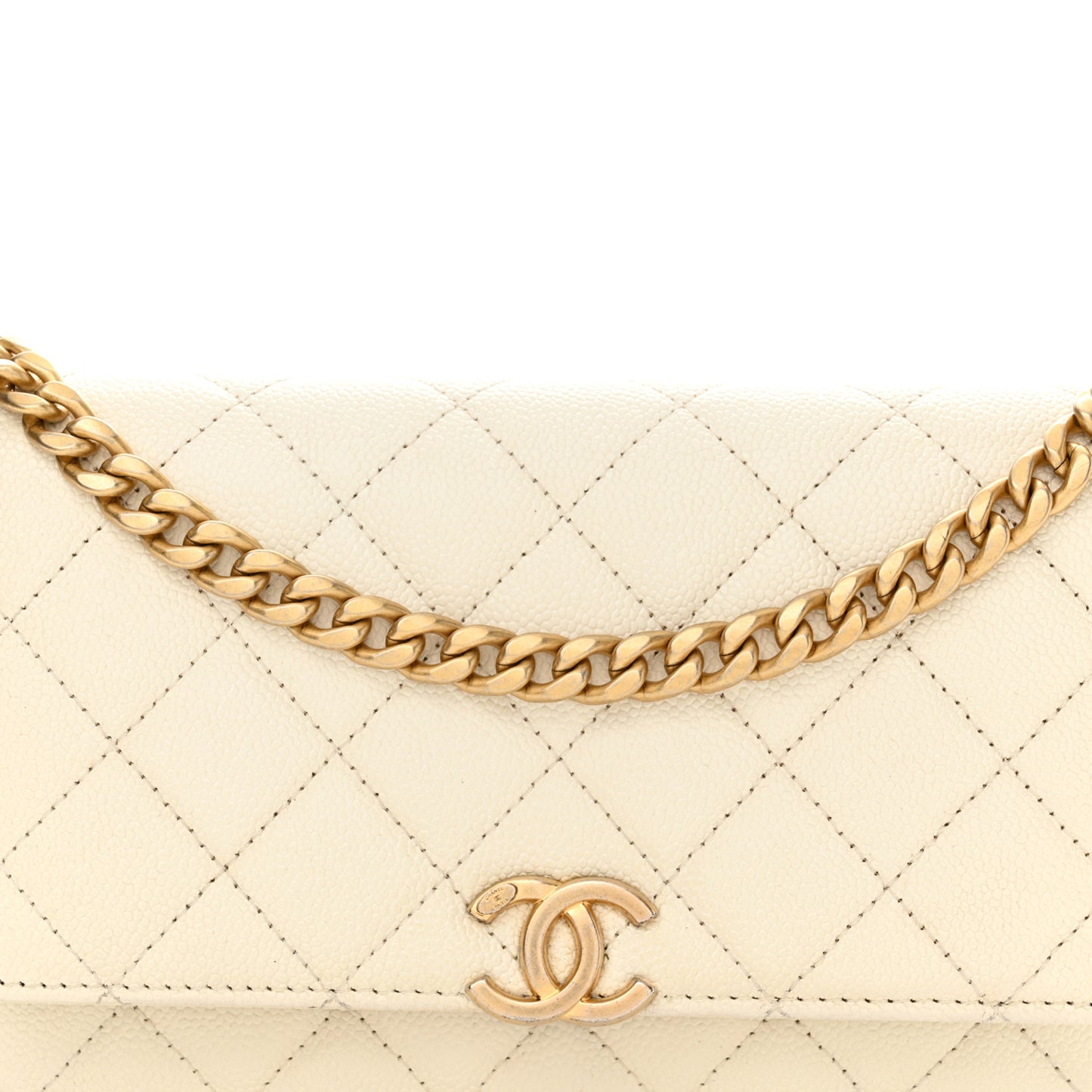 Shiny Caviar Quilted Chain Melody Wallet on Chain WOC White