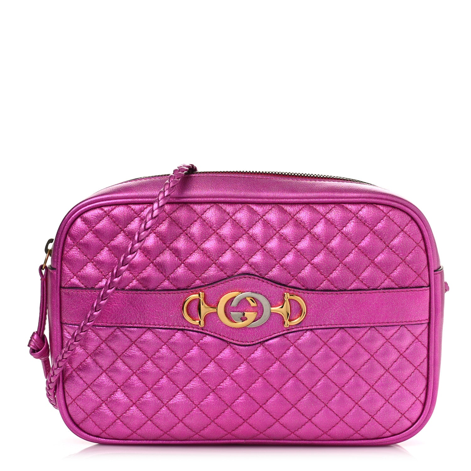 Gucci Laminated Nappa Trapuntata Small Zumi Shoulder Bag Fuxia 1 of 10