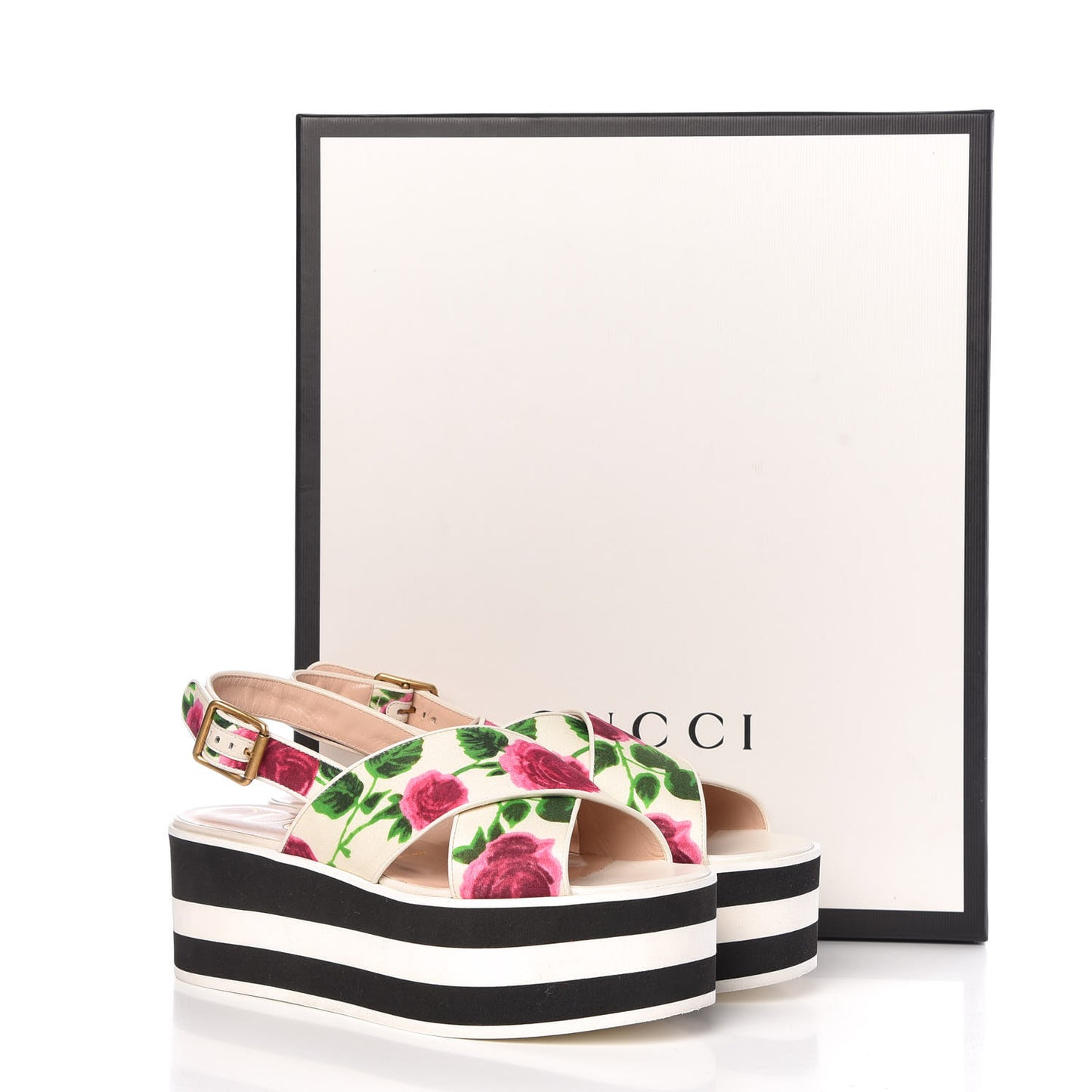 Canvas Striped Crossover Platform Sandals 37.5 White