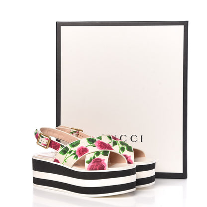 Gucci Canvas Striped Crossover Platform Sandals 37.5 White 10 of 10