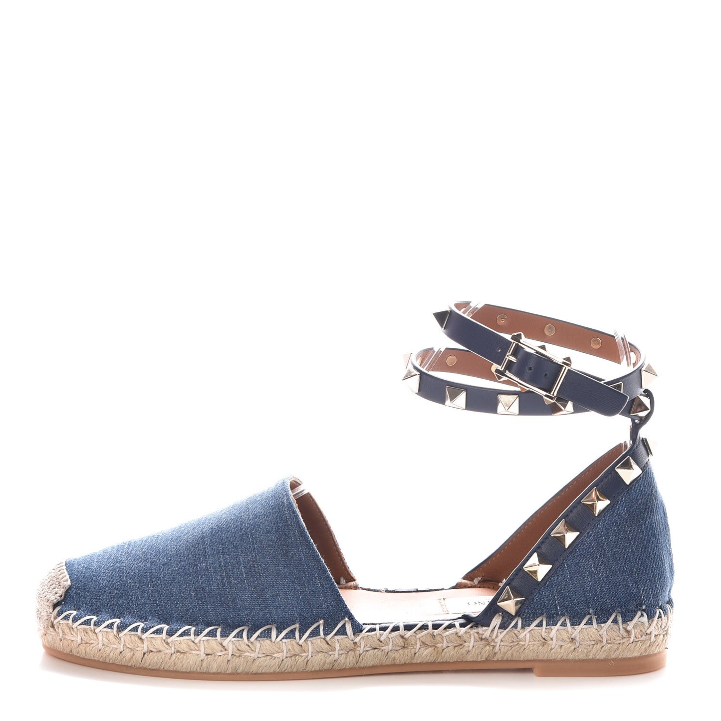 Denim Rockstud Ankle Wrap Espadrille 20mm Flats 35 Light Denim