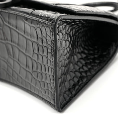 Balenciaga Shiny Calfskin Monochrome Crocodile Embossed Small Hourglass Top Handle Bag Black 9 of 10