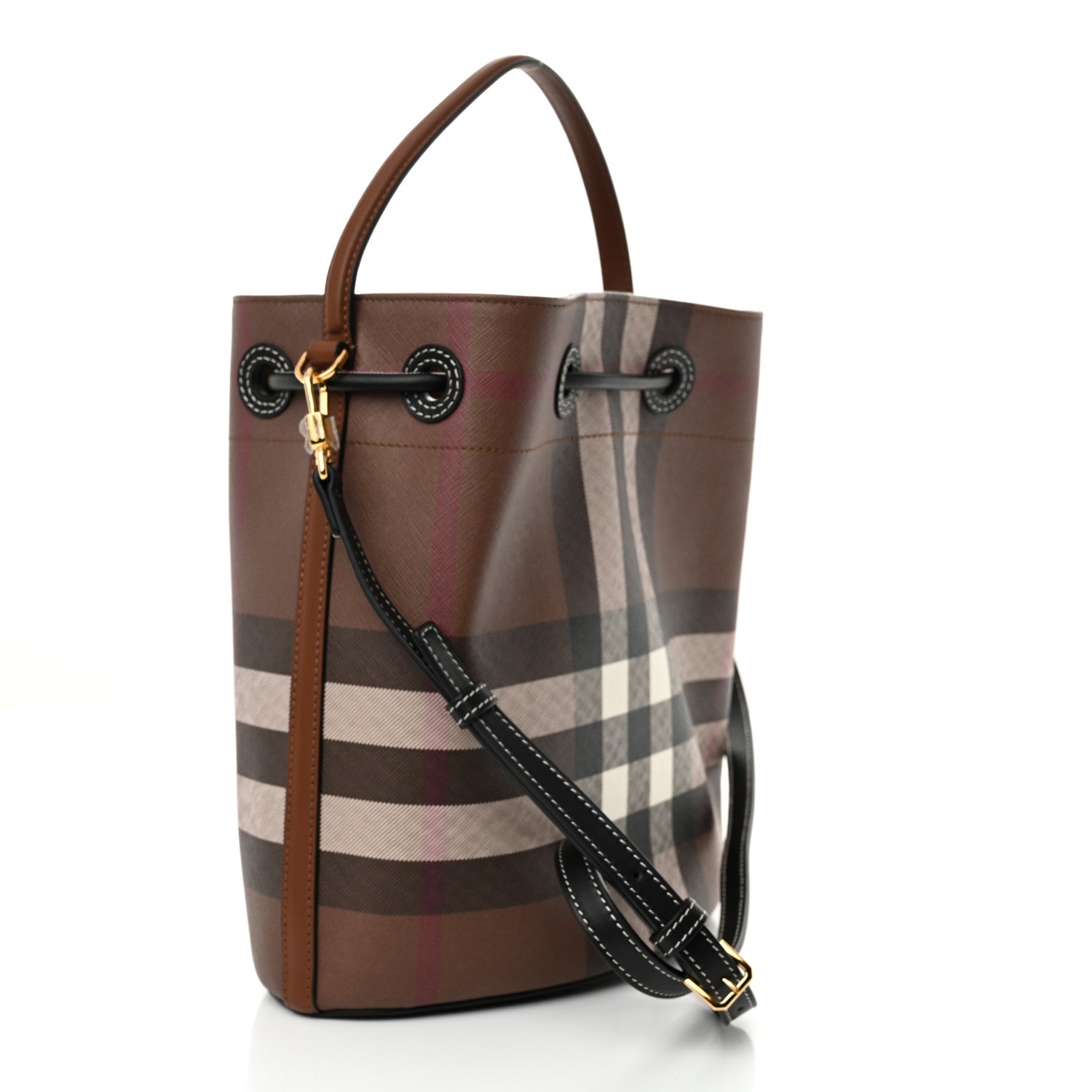 Burberry Giant Check Calfskin TB Bucket Bag Dark Birch 3 of 10