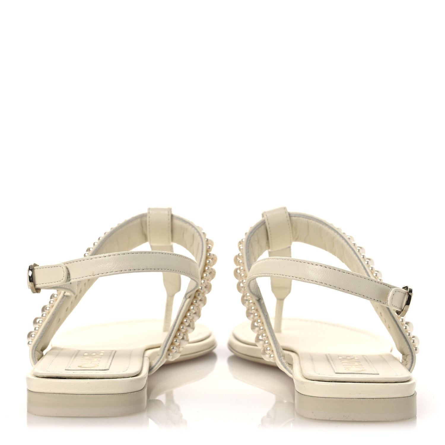 Chanel Lambskin Pearl Mini CC Thong Sandals 38 White 6 of 11
