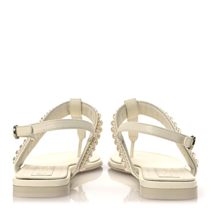Chanel Lambskin Pearl Mini CC Thong Sandals 38 White 6 of 11