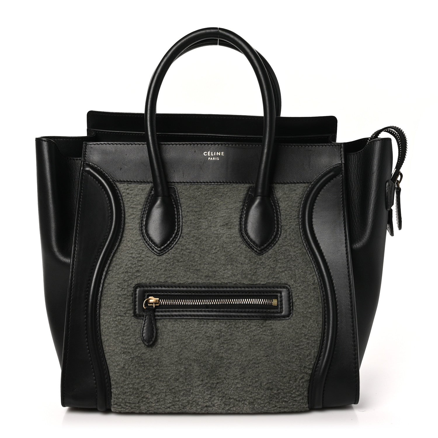 Celine Smooth Calfskin Shearling Bi-Color Mini Luggage Black Green 1 of 9