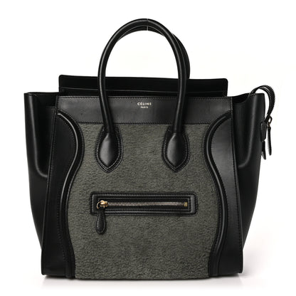 Celine Smooth Calfskin Shearling Bi-Color Mini Luggage Black Green 1 of 9