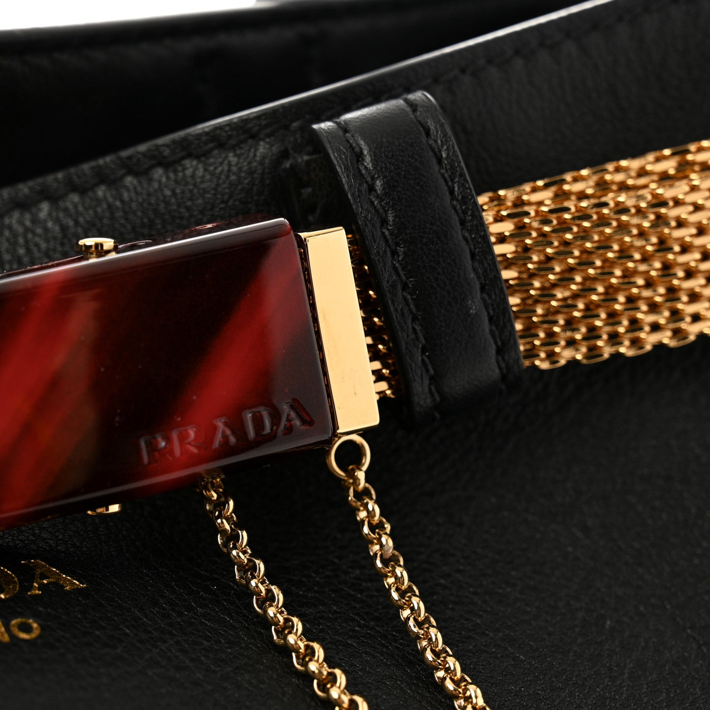 Calfskin Buckle Bag With Jeweled Belt Black