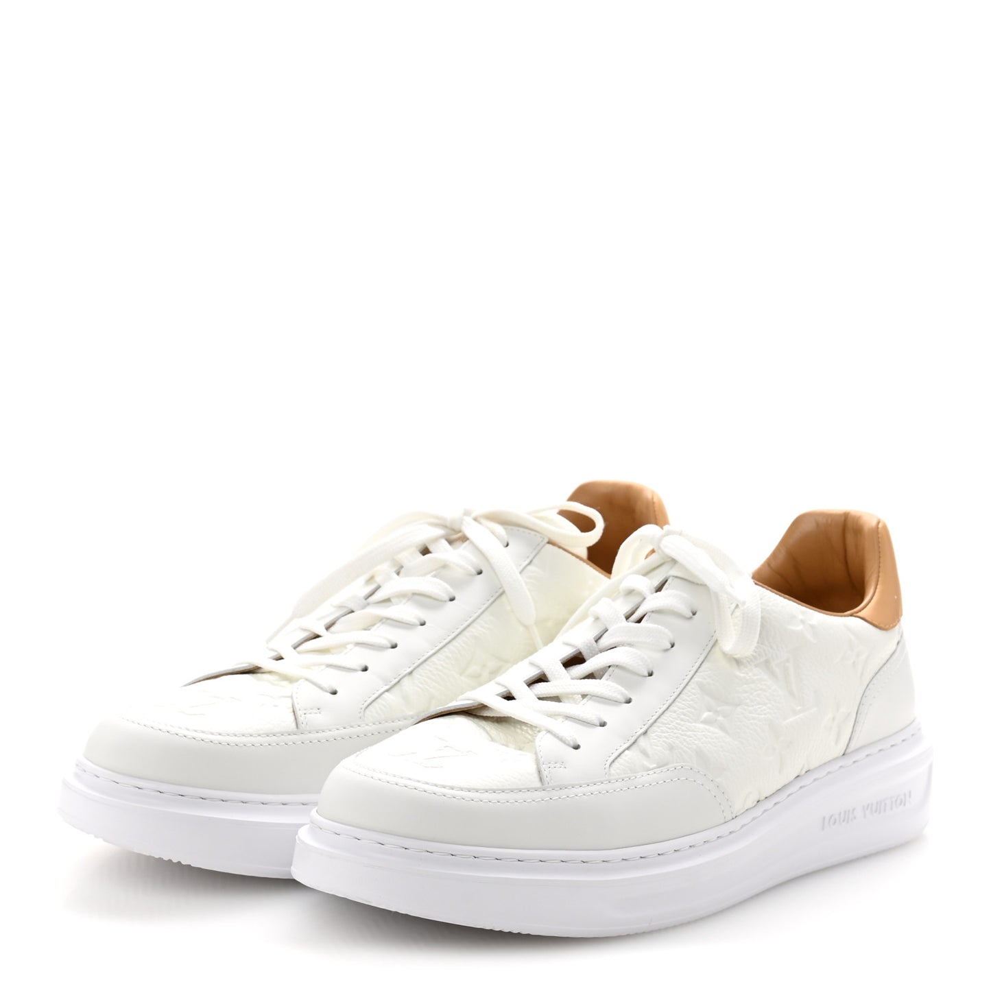 Grained Calfskin Embossed Monogram Mens Beverly Hills Sneakers 8 White