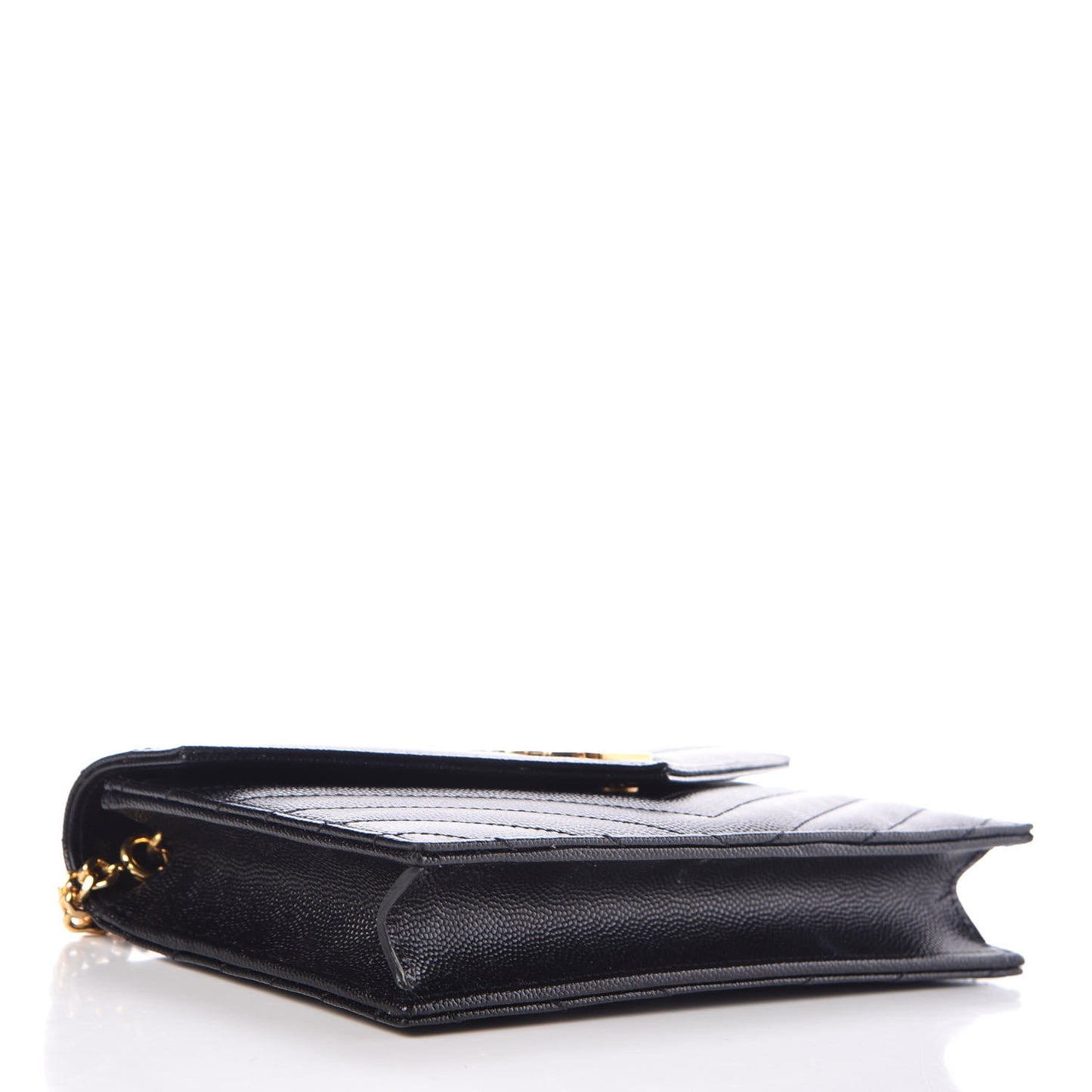 Grain De Poudre Matelasse Chevron Monogram Envelope Chain Wallet Black