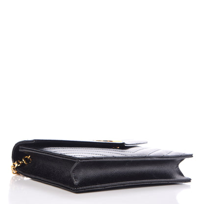 Saint Laurent Grain De Poudre Matelasse Chevron Monogram Envelope Chain Wallet Black 4 of 9