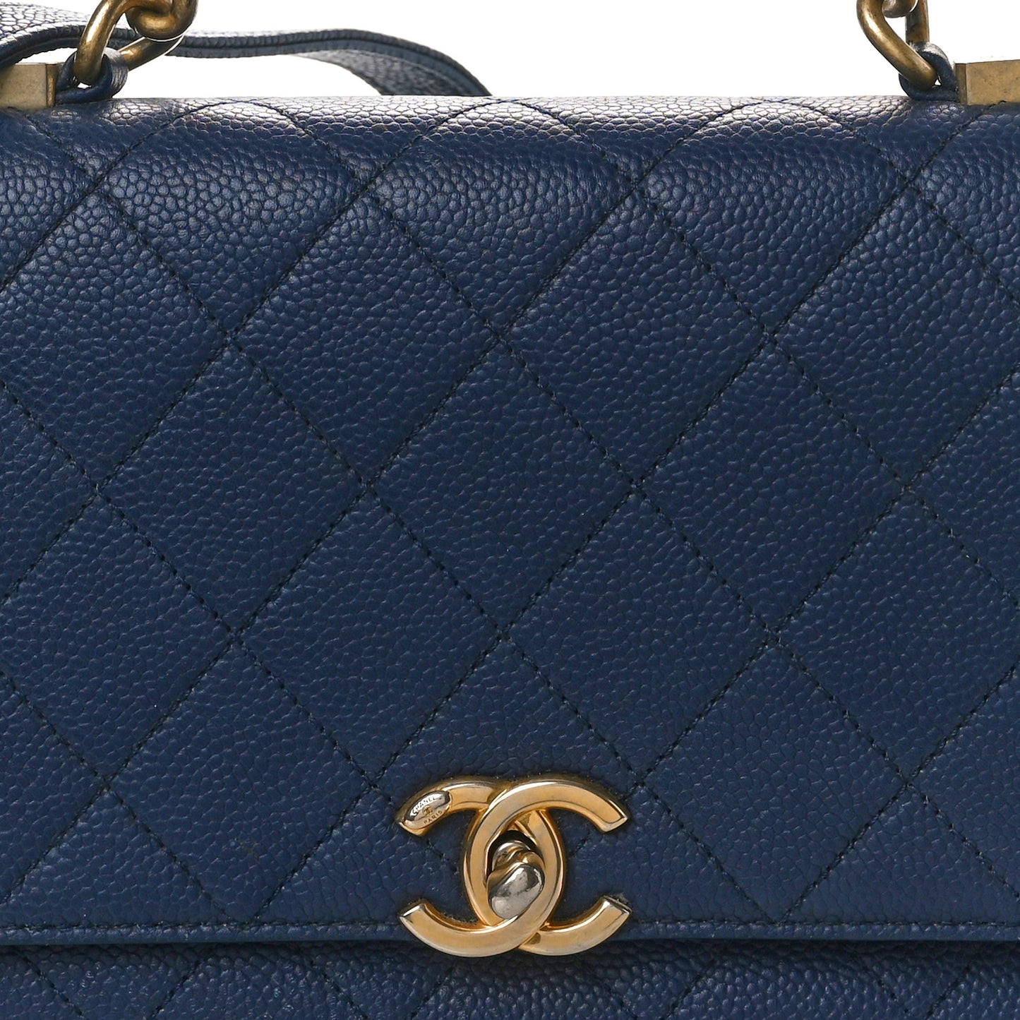 Caviar Diamond Stitched Small Top Handle Flap Blue