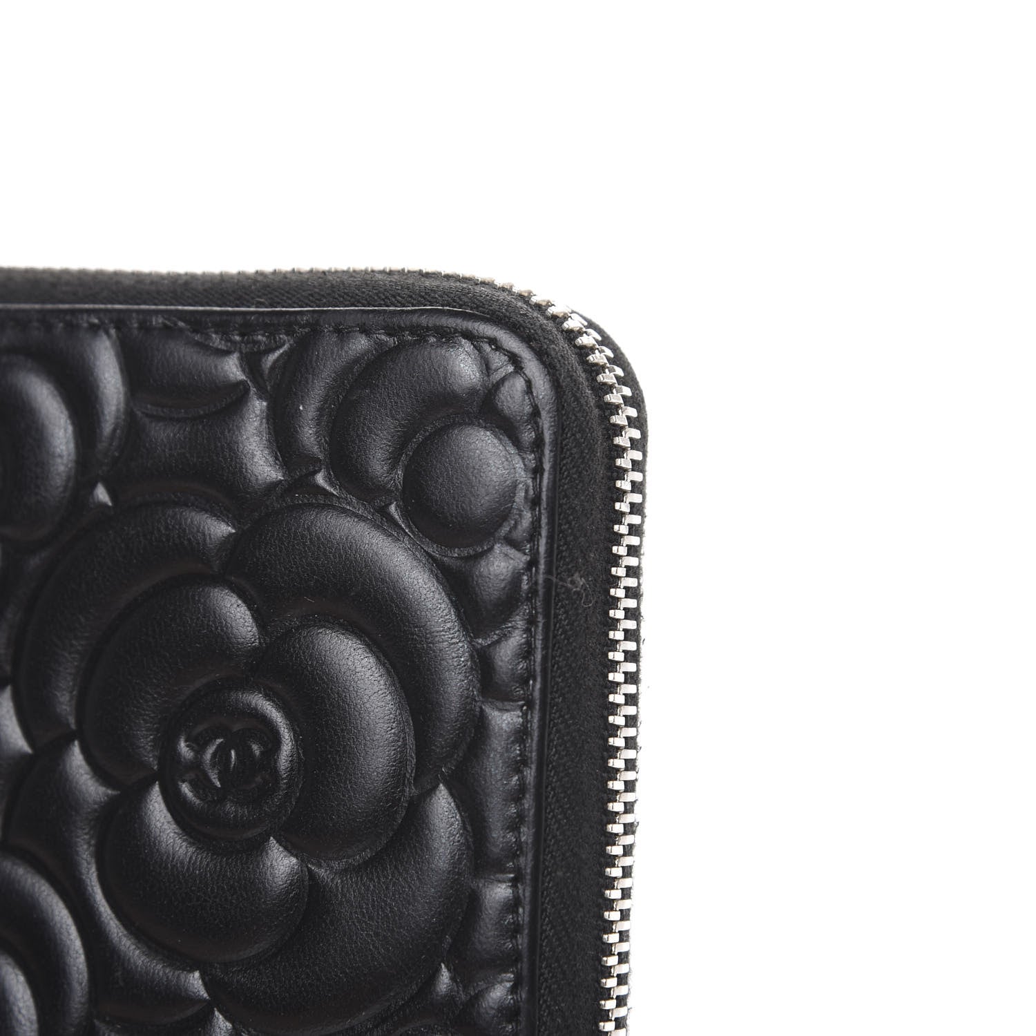 Chanel Lambskin Camellia Embossed Large Zip Around Gusset Wallet Black 10 of 11