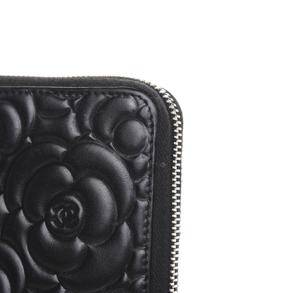 Chanel Lambskin Camellia Embossed Large Zip Around Gusset Wallet Black 10 of 11