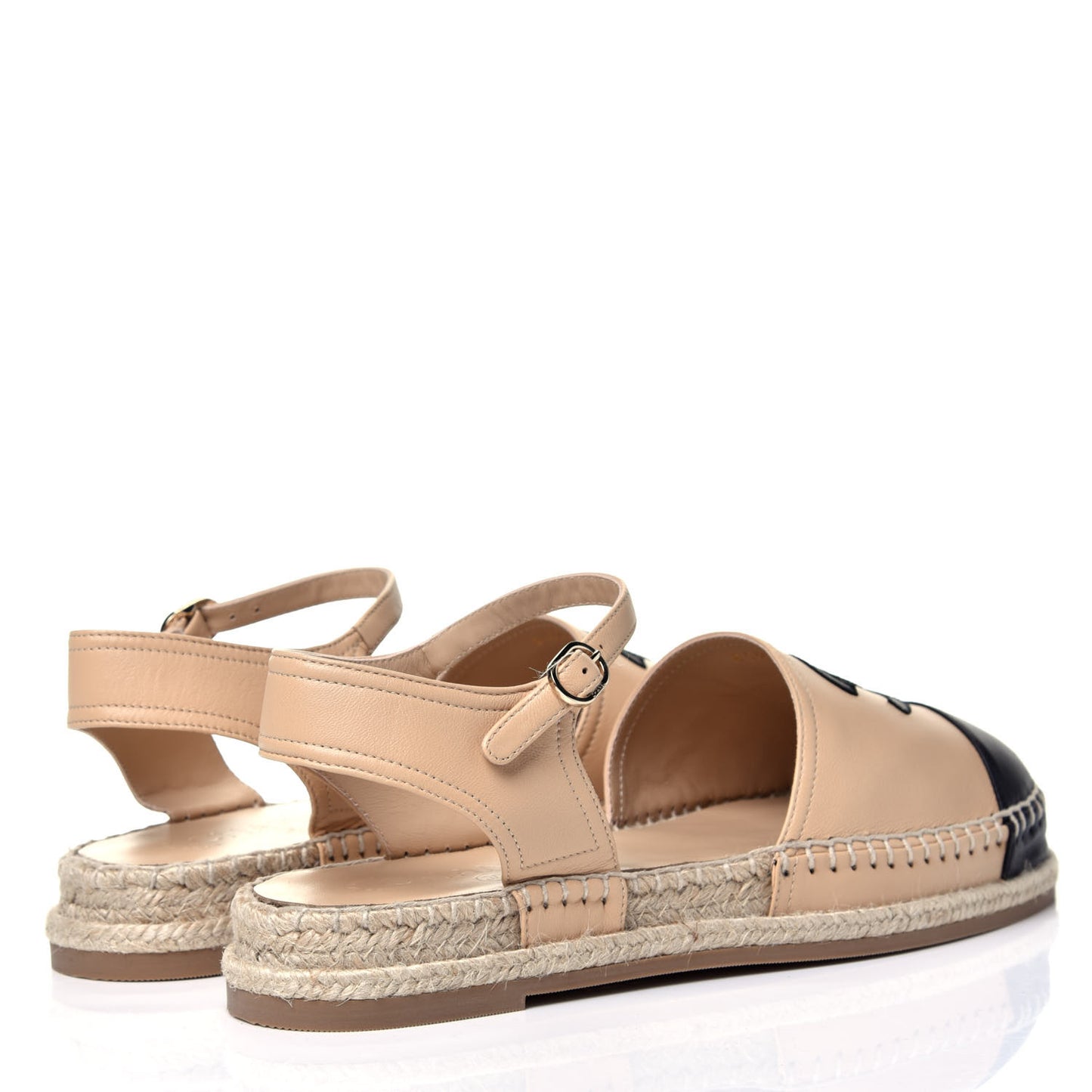 Lambskin Cap Toe CC Espadrille Sandals 40 Beige Black