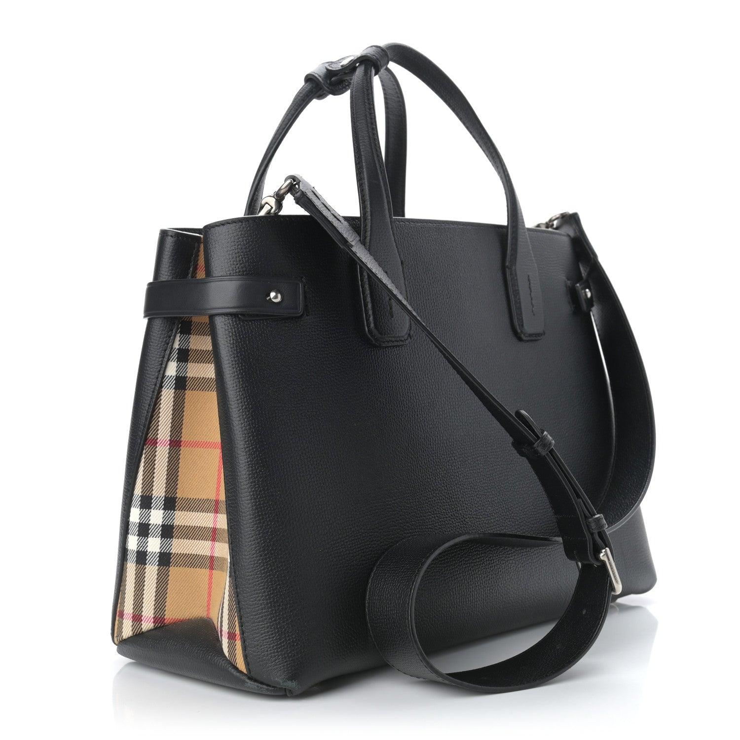 Burberry Derby Calfskin Vintage Check Medium Banner Tote Black 3 of 15